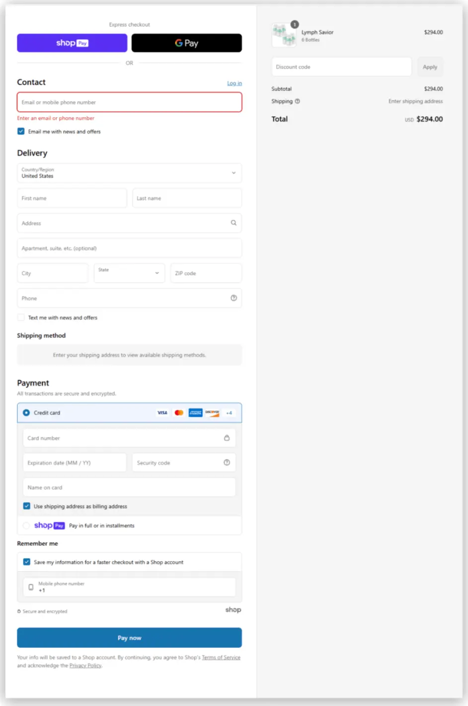 Lymph Savior Secure Checkout Page